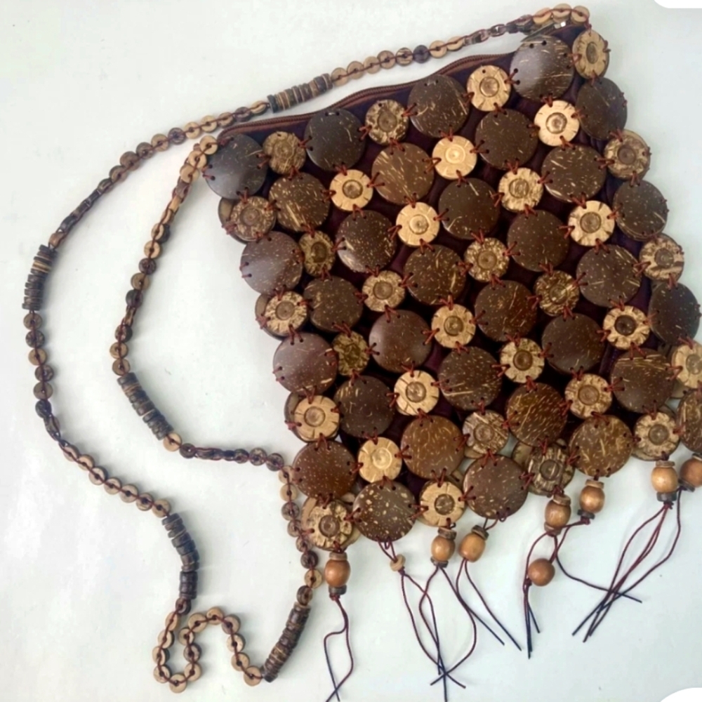 Bohemian Style, Vietnamese Coconut Shell  Beaded Crossbody Bag